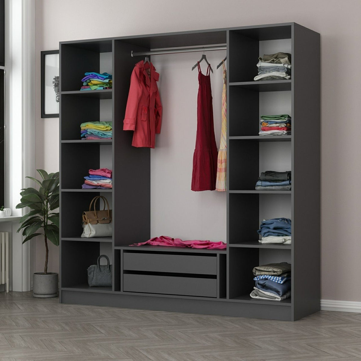Ντουλάπα 180x190x52 εκ Anthracite Black 506MNR2474