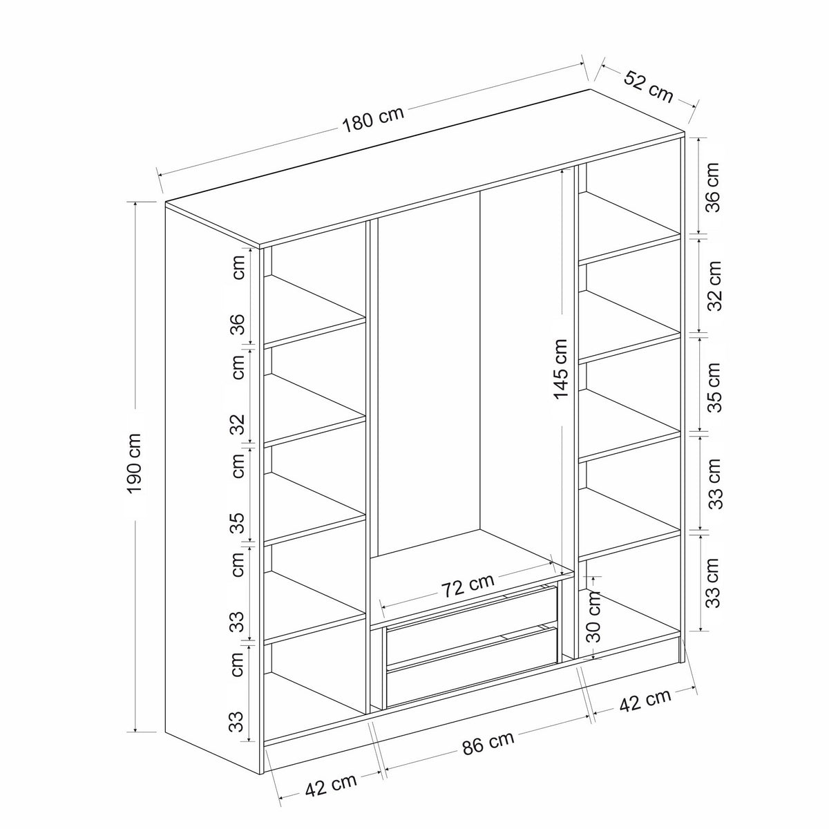 Ντουλάπα 180x190x52 εκ Anthracite Black 506MNR2474