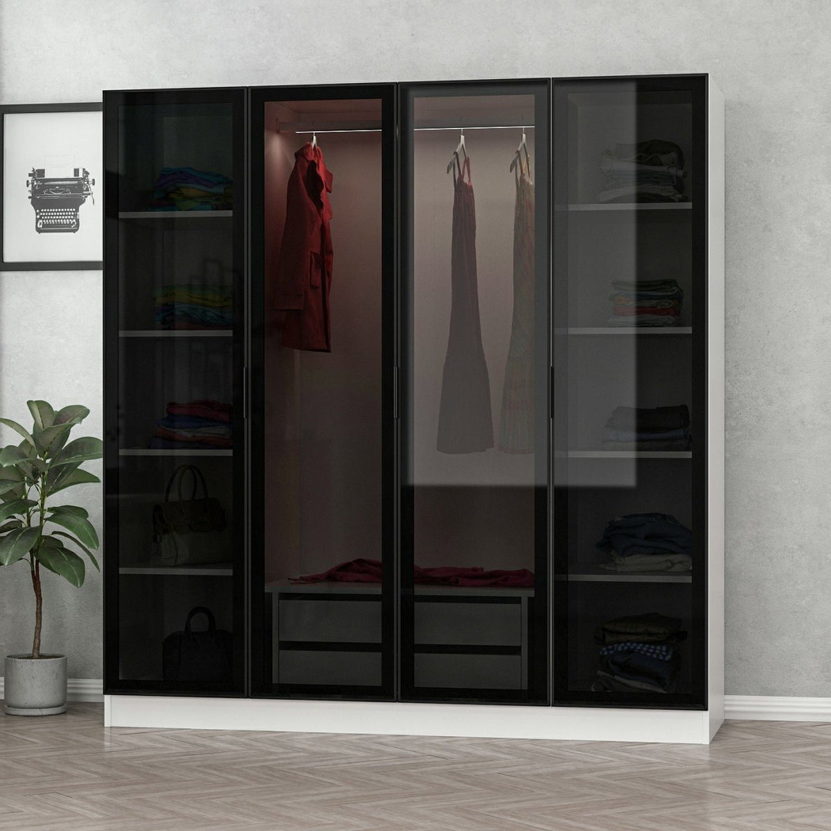 Ντουλάπα 180x190x52 εκ White Black 506MNR2476
