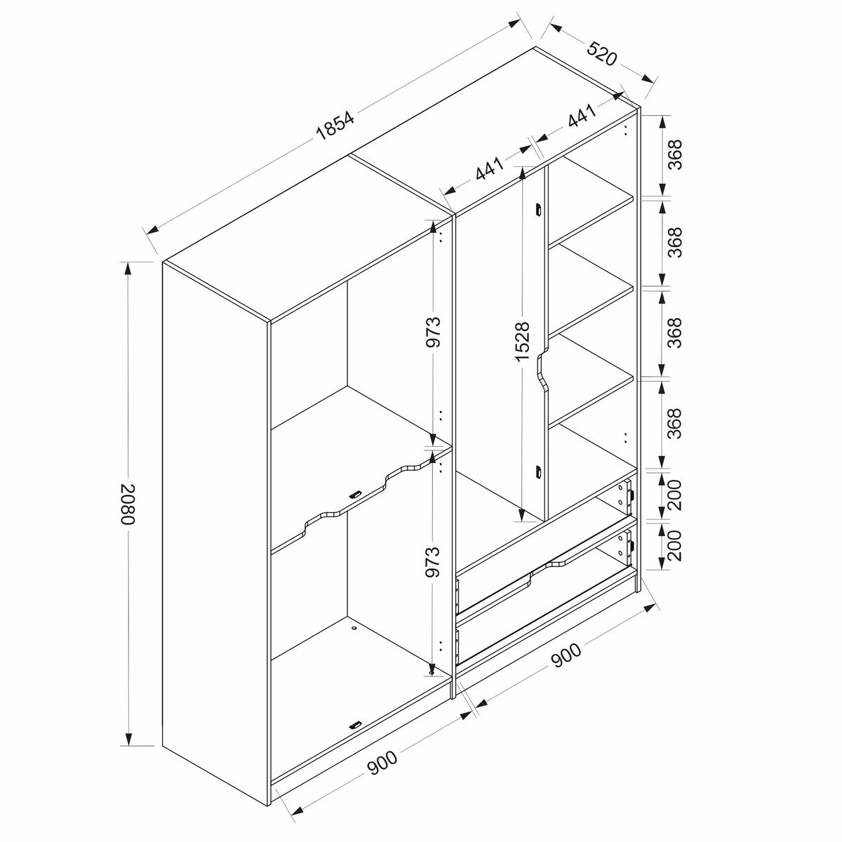 Ντουλάπα 185x208x52 εκ Dore 506MNR2482