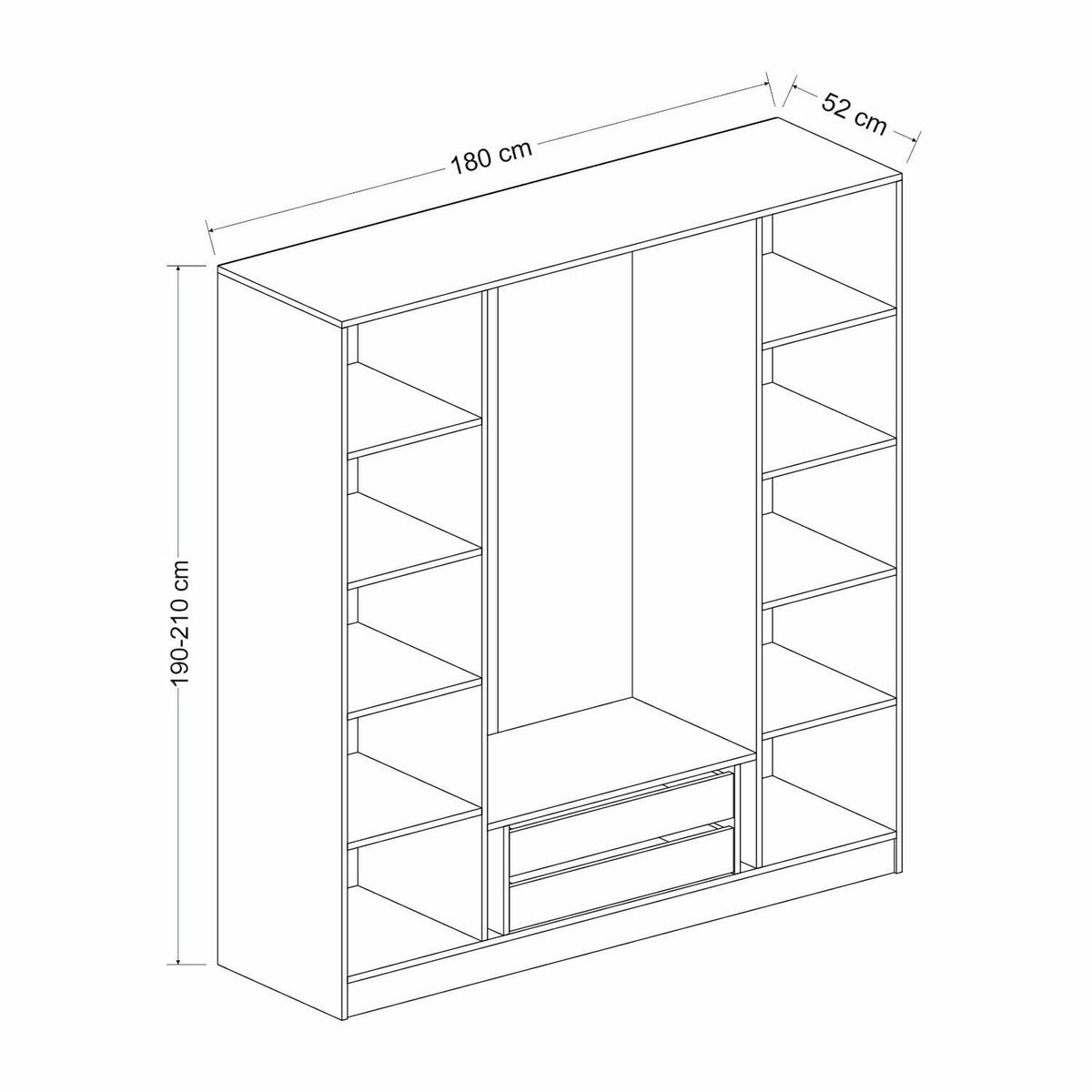 Ντουλάπα 180x210x52 εκ Λευκό 506MNR2499