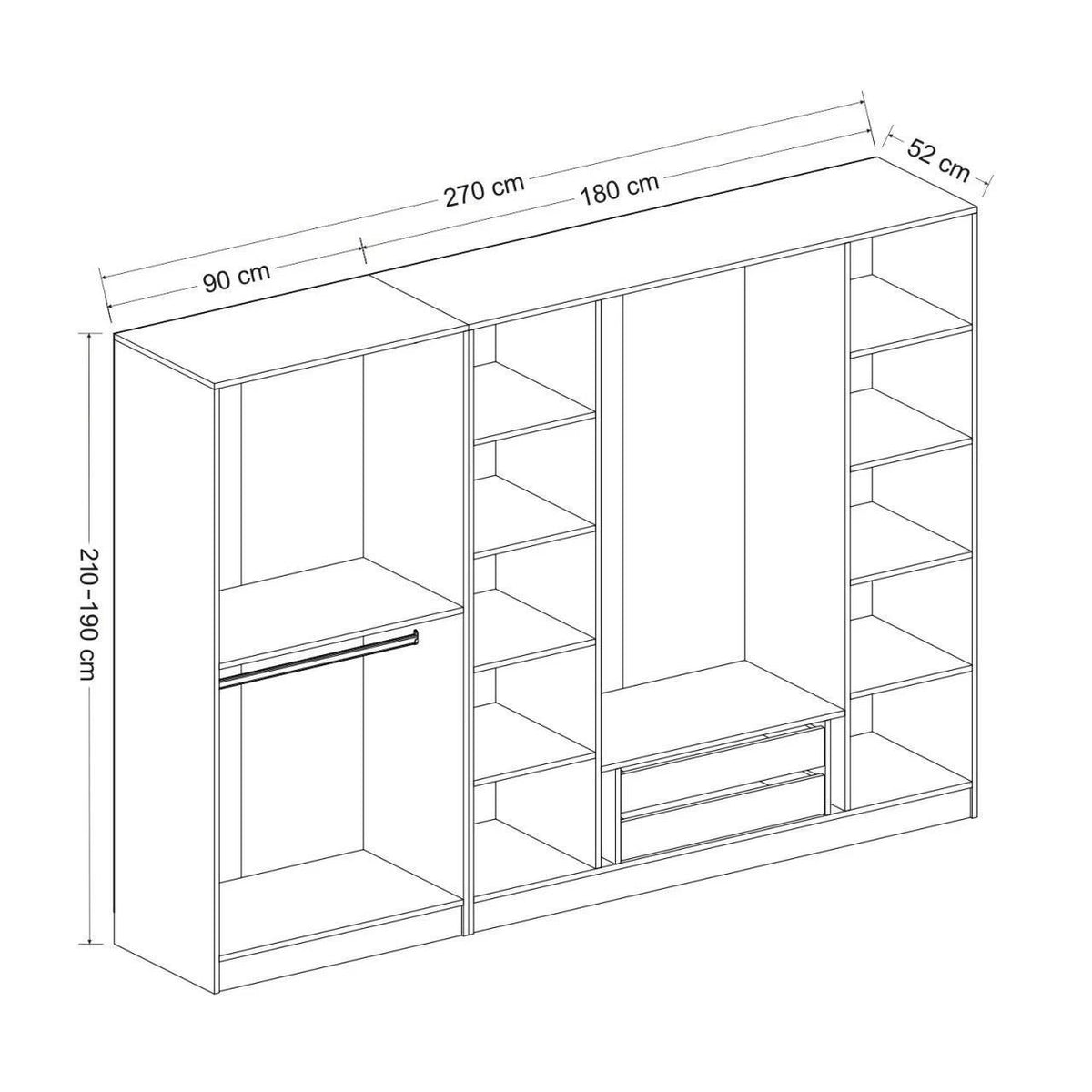 Ντουλάπα 270x210x52 εκ Λευκό 506MNR2506