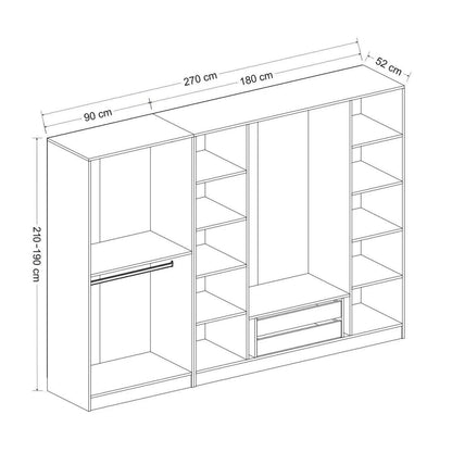 Ντουλάπα 270x210x52 εκ Λευκό 506MNR2506