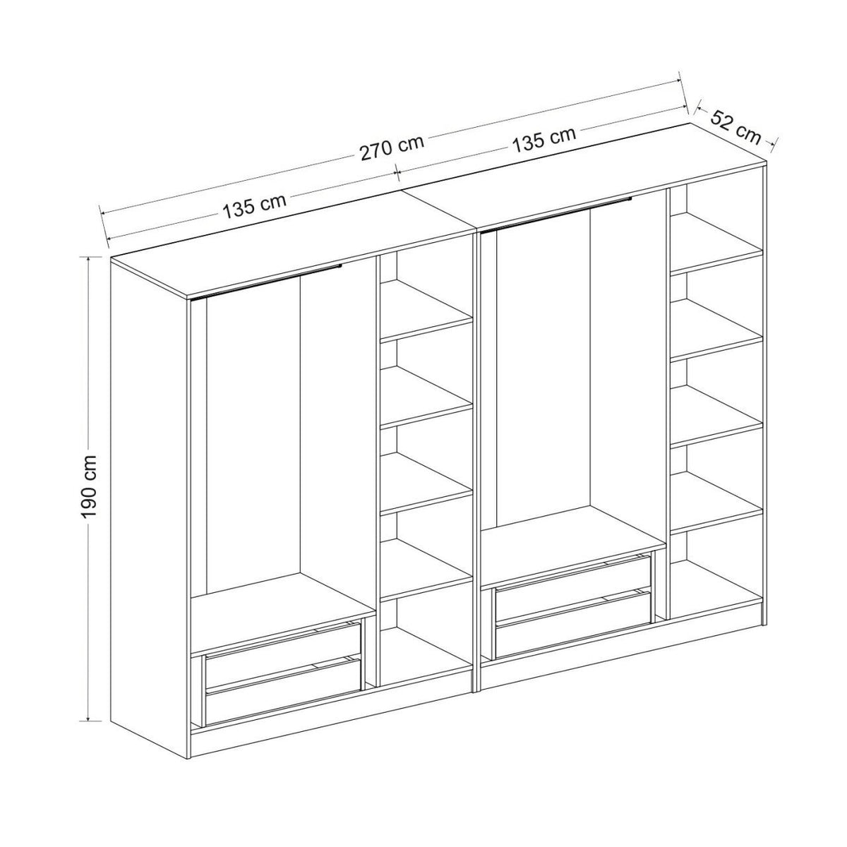 Ντουλάπα 270x190x52 εκ Ανθρακί 506MNR2507