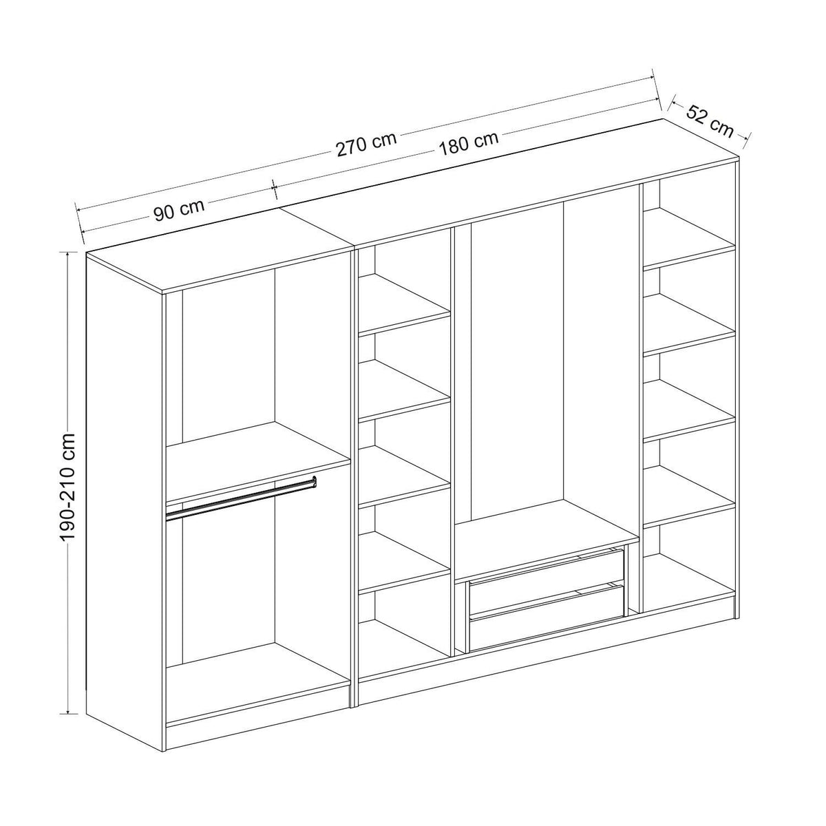 Ντουλάπα 270x190x52 εκ Dore 506MNR2511