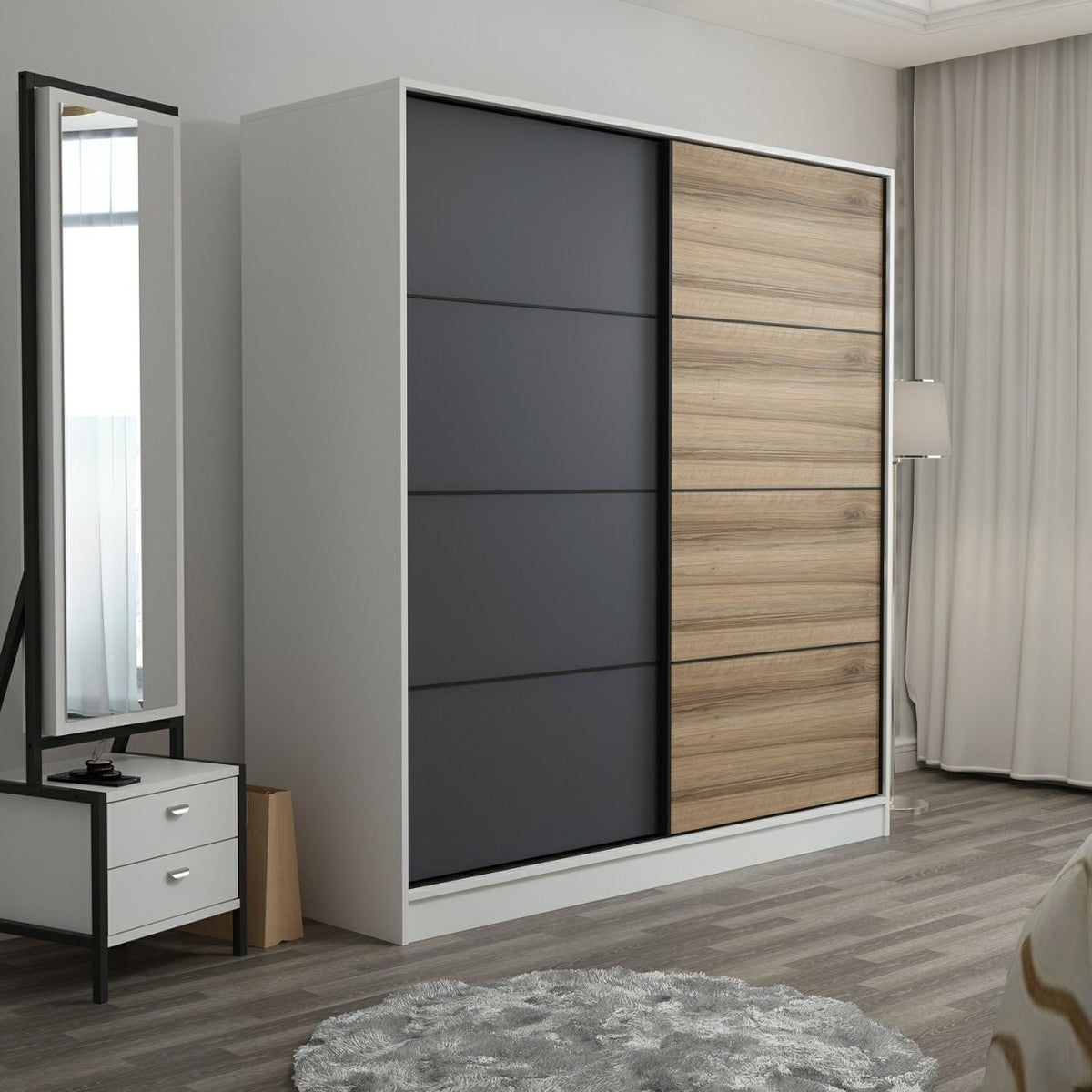 Ντουλάπα 180x190x52 εκ White Anthracite Dore 506MNR2521