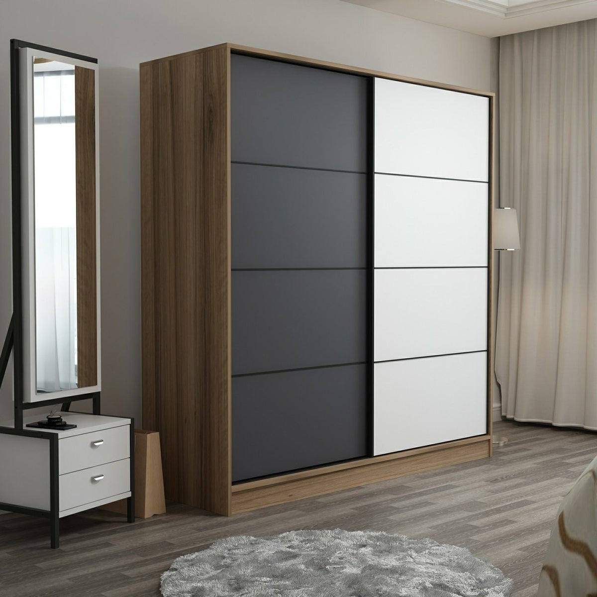 Ντουλάπα 180x190x52 εκ Dore Anthracite White 506MNR2539