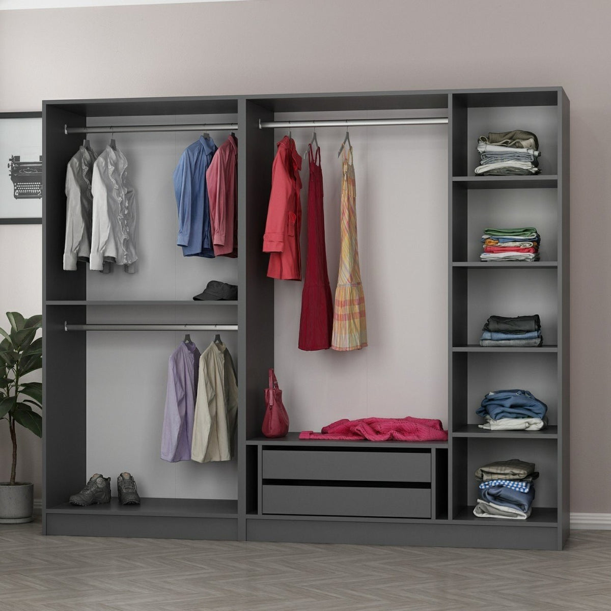 Ντουλάπα 225x210x52 εκ Ανθρακί 506MNR2576