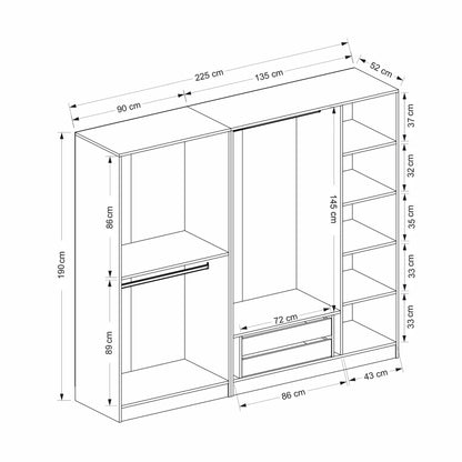 Ντουλάπα 225x190x52 εκ Anthracite Black 506MNR2586