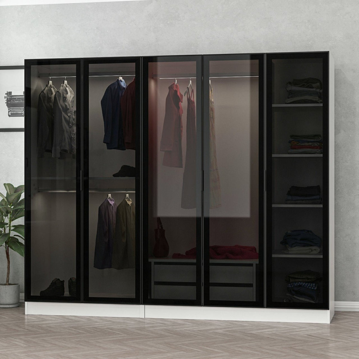 Ντουλάπα 225x210x52 εκ White Black 506MNR2589