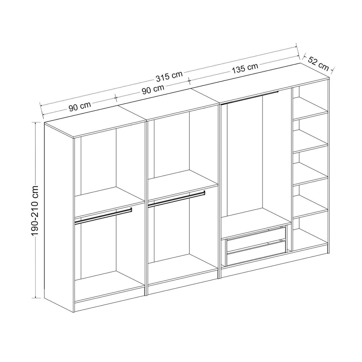 Ντουλάπα 315x210x52 εκ Dore 506MNR2620