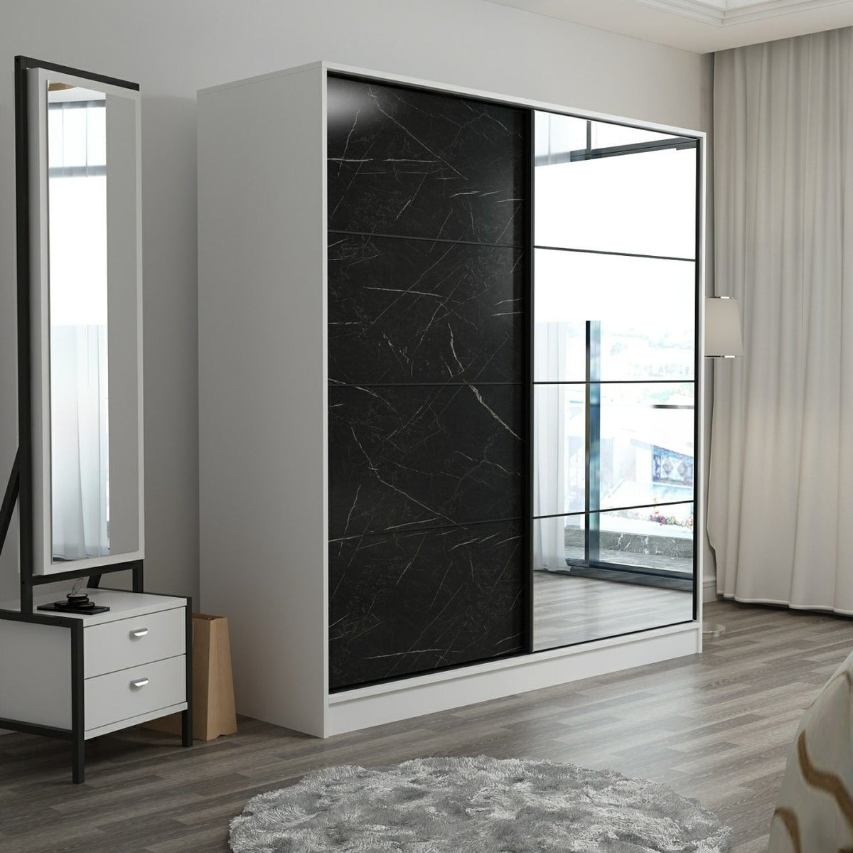 Ντουλάπα 180x190x52 εκ White Black 506MNR2629