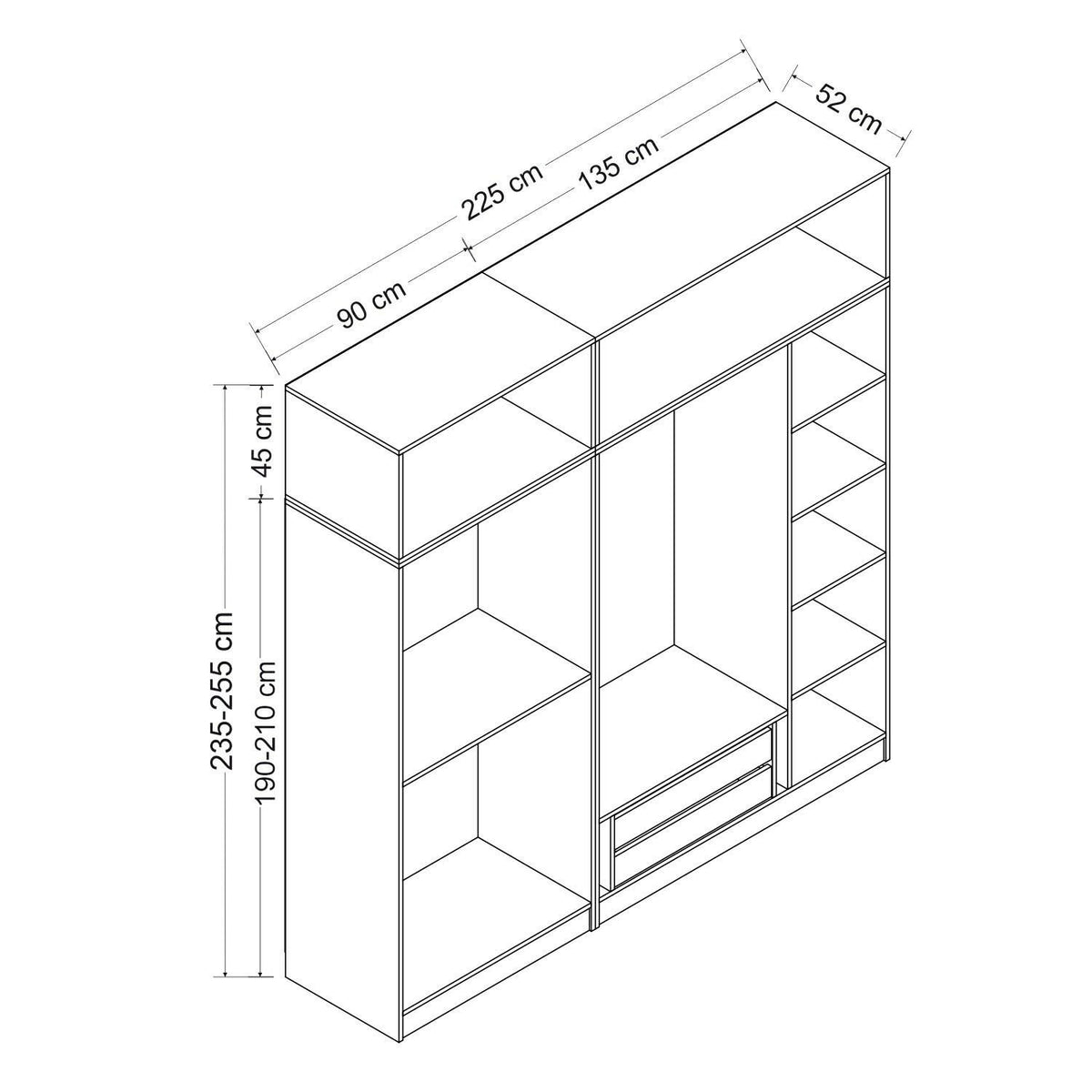 Ντουλάπα 180x190x52 εκ Λευκό 506MNR2679