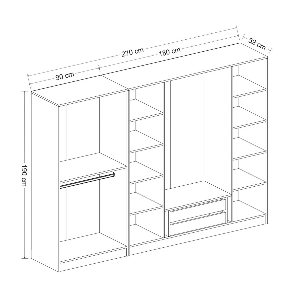 Ντουλάπα 270x210x52 εκ Λευκό 506MNR2695