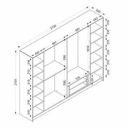 Ντουλάπα 270x210x52 εκ White Black 506MNR2733
