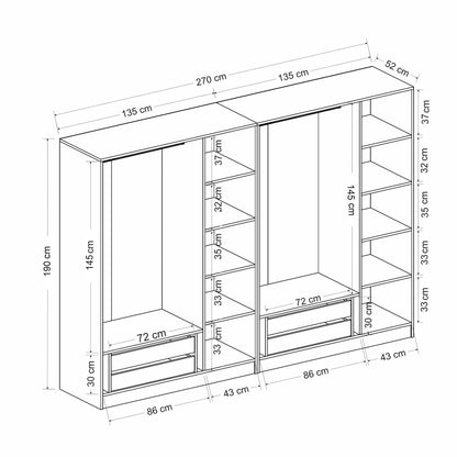 Ντουλάπα 270x190x52 εκ White Black 506MNR2734