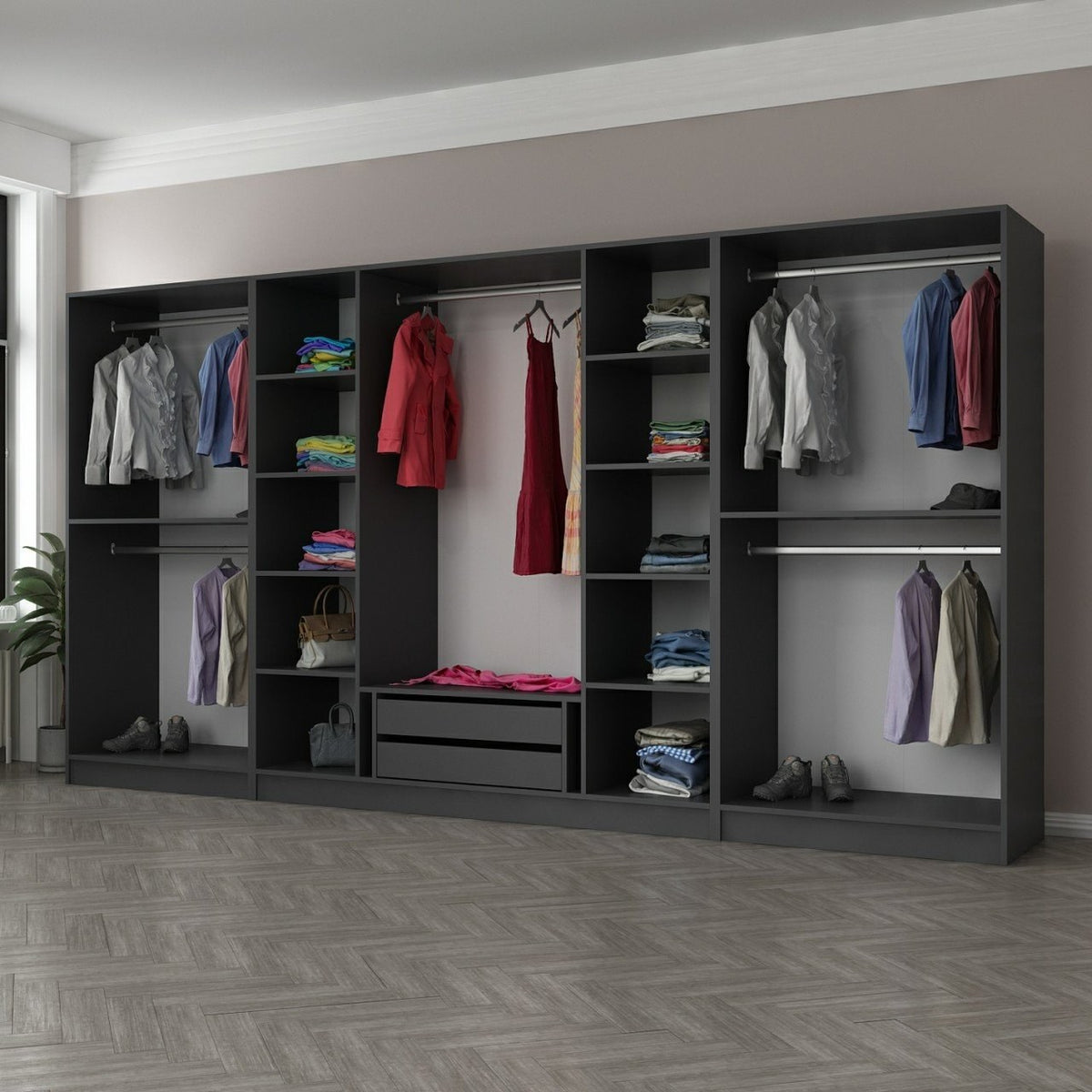 Ντουλάπα 360x190x52 εκ Ανθρακί 506MNR2769