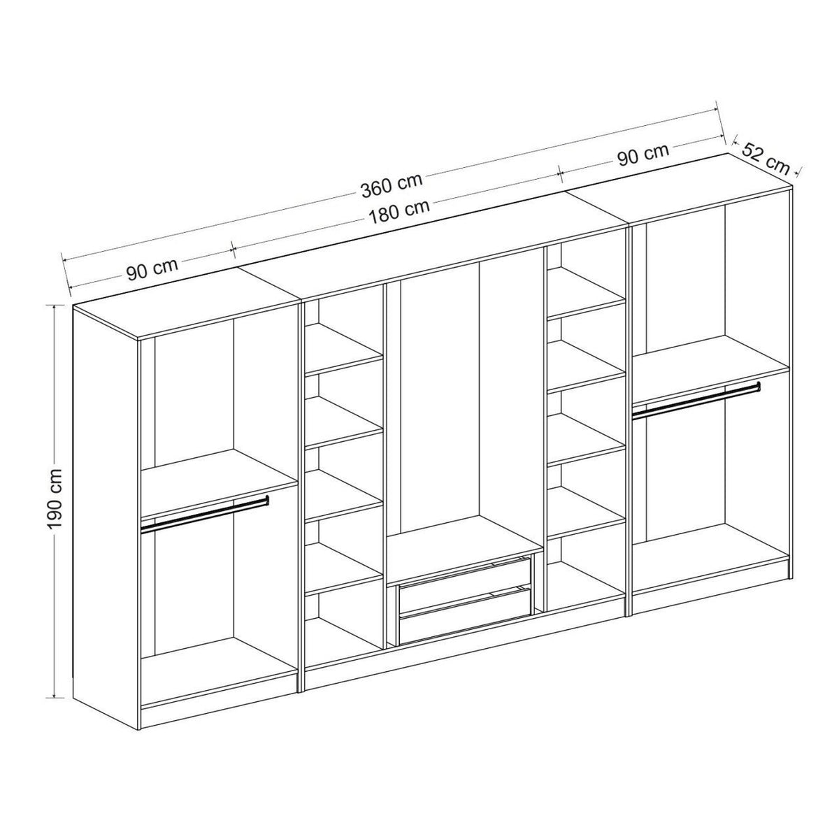 Ντουλάπα 360x210x52 εκ Λευκό 506MNR2772