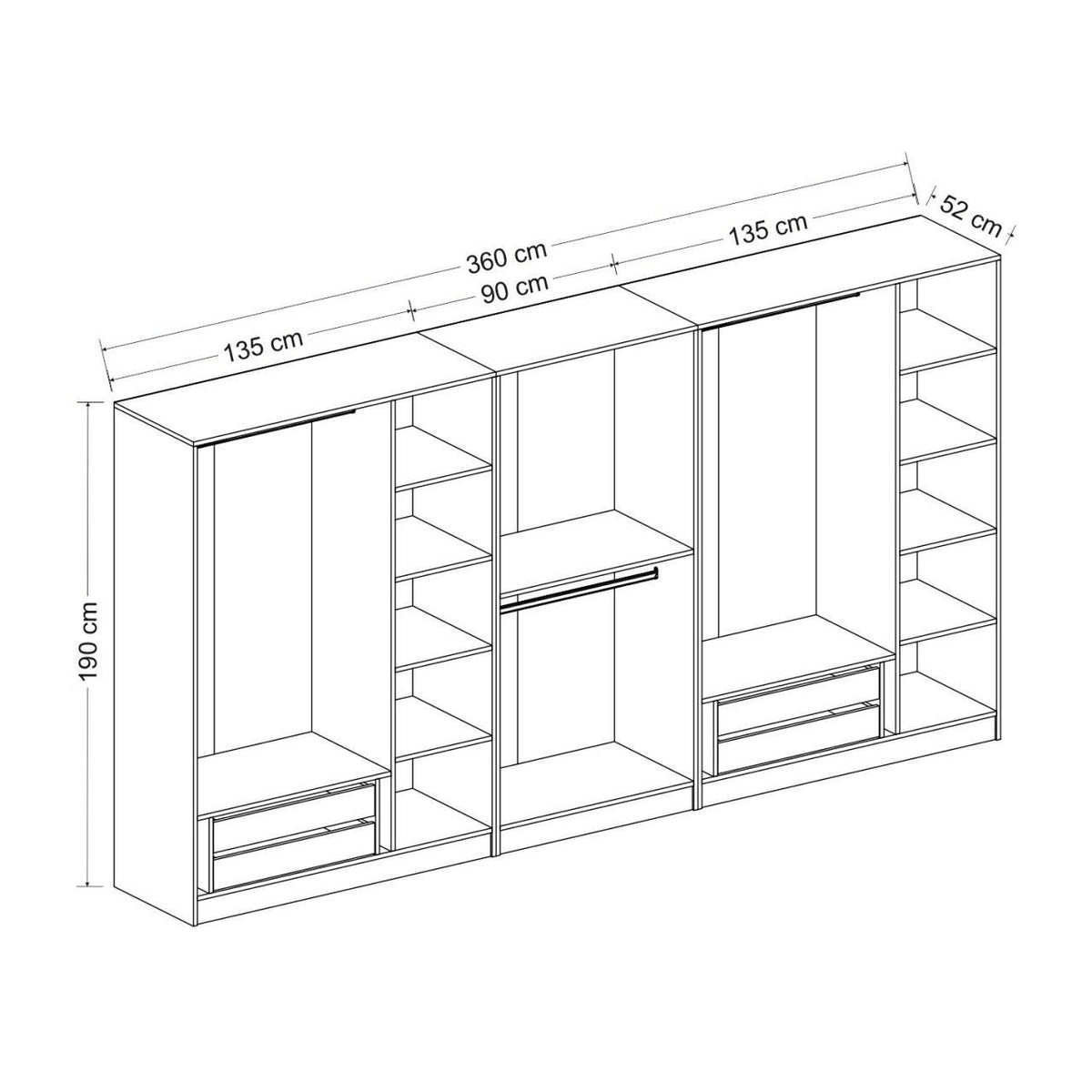 Ντουλάπα 360x210x52 εκ Ανθρακί 506MNR2774