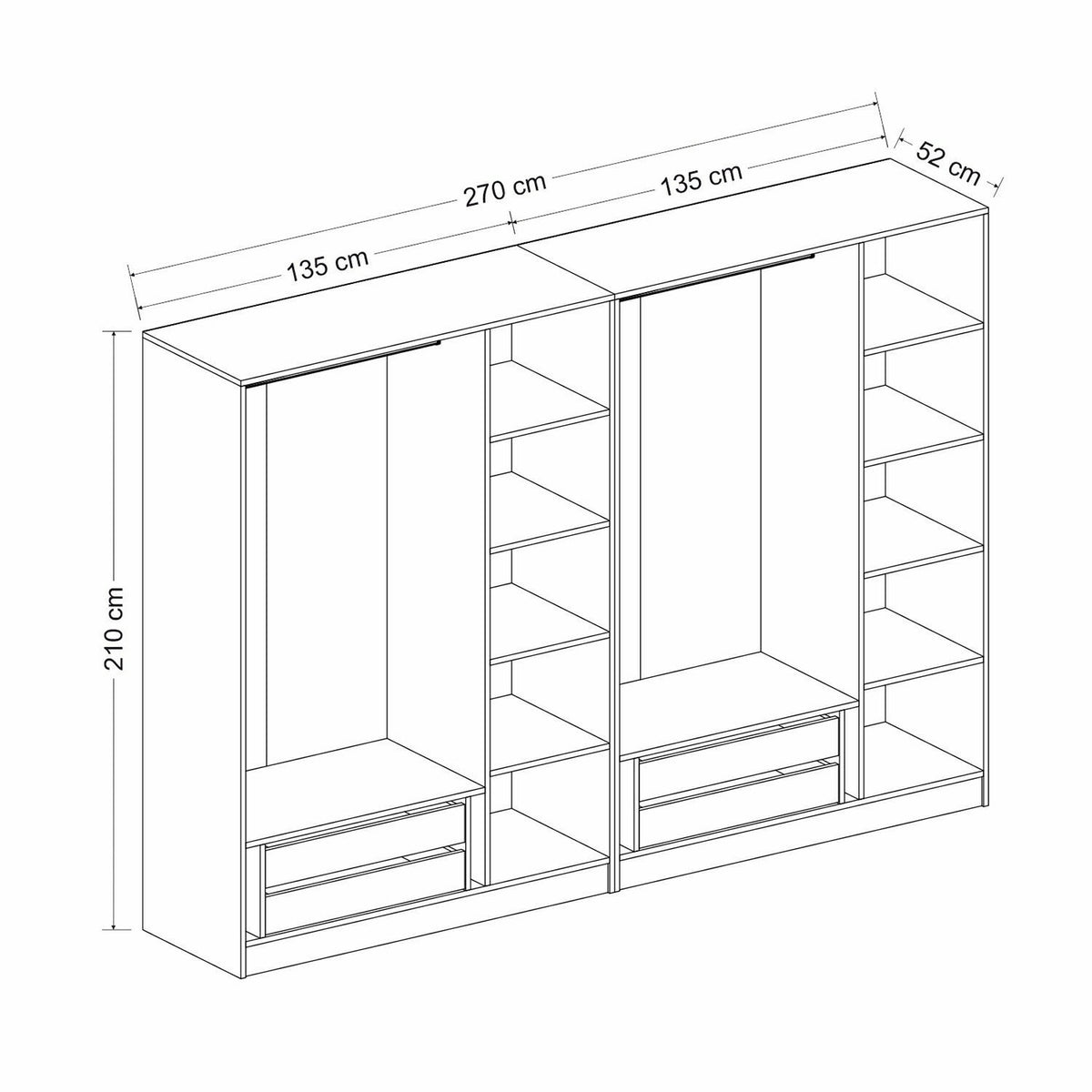 Ντουλάπα 270x210x52 εκ White Dark Grey 506MNR2856
