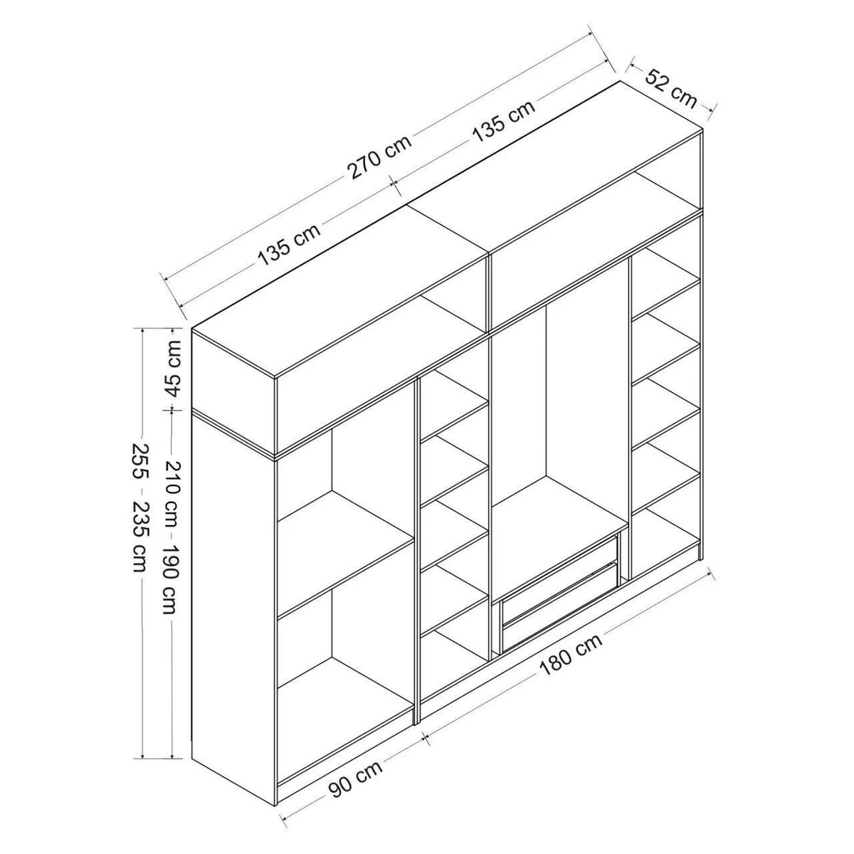 Ντουλάπα 270x255x52 εκ Ανθρακί 506MNR2882