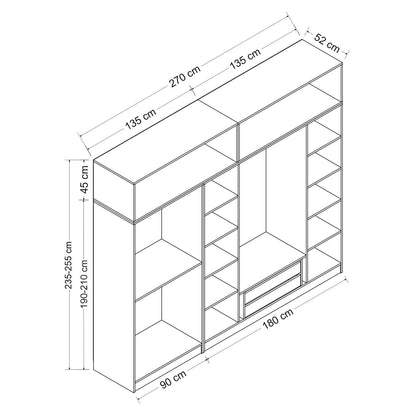 Ντουλάπα 270x190x52 εκ Λευκό 506MNR2902