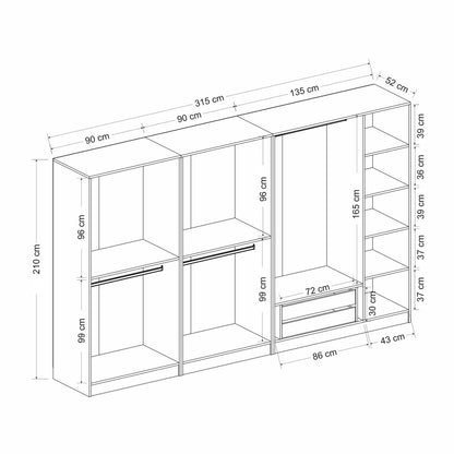 Ντουλάπα 315x210x52 εκ Anthracite Black 506MNR2984