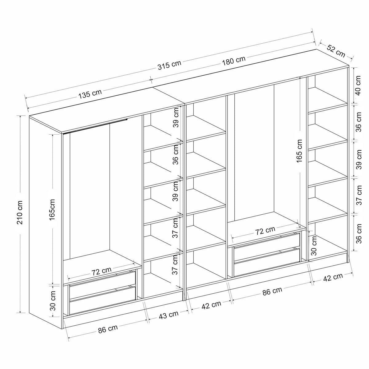 Ντουλάπα 315x210x52 εκ White Black 506MNR2990
