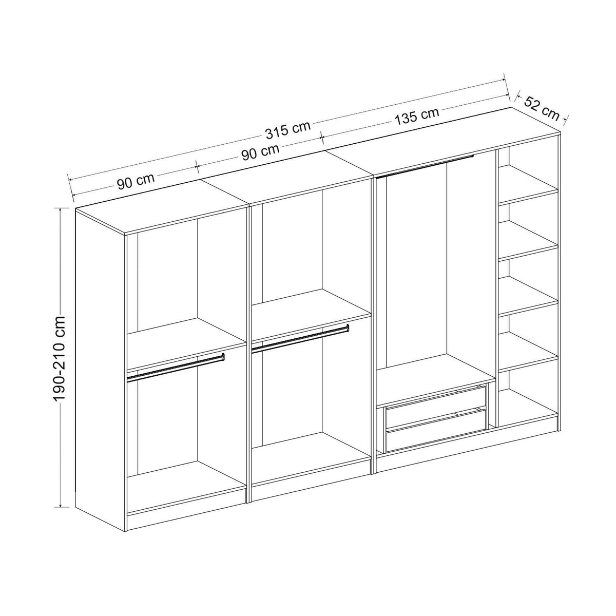 Ντουλάπα 315x210x52 εκ Golden Oak Dark Grey 506MNR3114