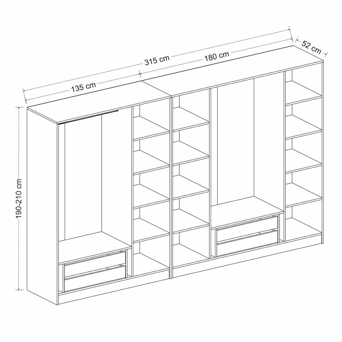 Ντουλάπα 315x190x52 εκ Λευκό 506MNR3131