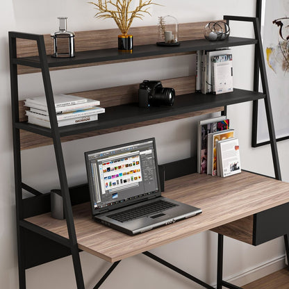 Γραφείο Υπολογιστή με Ράφια σε Απόχρωση Καρυδιά & Μαύρο 124x55x150 εκ. 506MNR3337