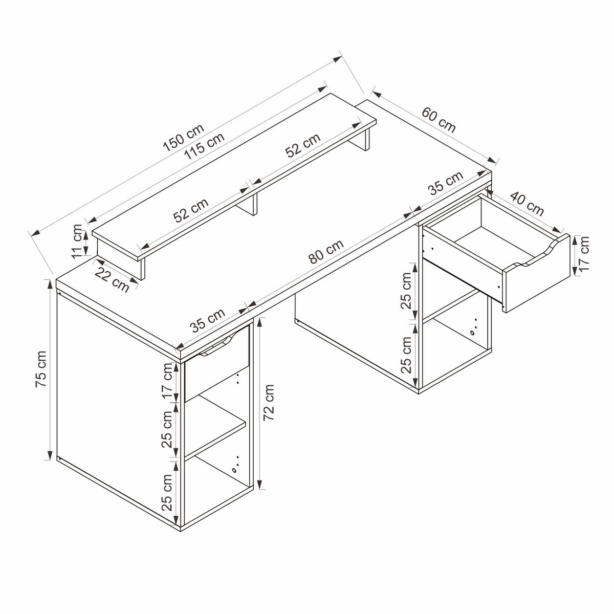 Γραφείο Υπολογιστή και Μελέτης Ανθρακί 150x75x60 εκ 506MNR3861