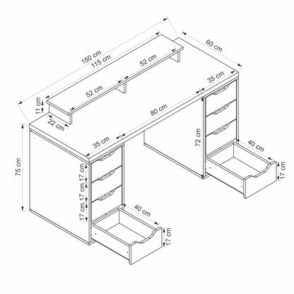 Γραφείο Υπολογιστή και Μελέτης Ανθρακί 150x75x60 εκ 506MNR3865