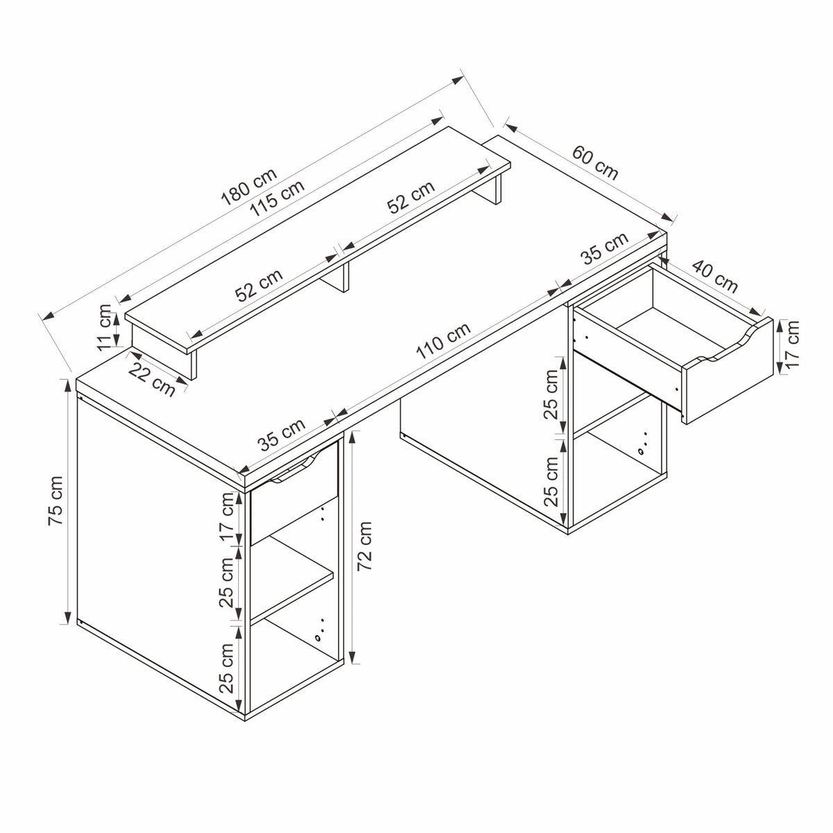 Γραφείο Υπολογιστή και Μελέτης Ανθρακί 180x75x60 εκ 506MNR3867