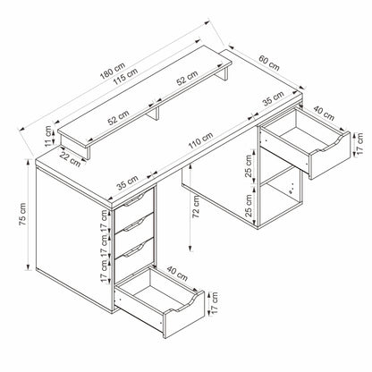 Γραφείο Υπολογιστή και Μελέτης Ανθρακί 180x75x60 εκ 506MNR3869