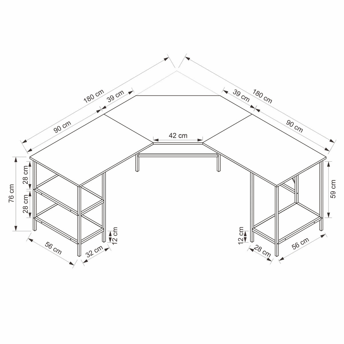 Γραφείο Υπολογιστή και Μελέτης Ανθρακί 180x180x76x60 εκ 506MNR3880