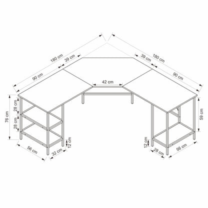 Γραφείο Υπολογιστή και Μελέτης Ανθρακί 180x180x76x60 εκ 506MNR3880