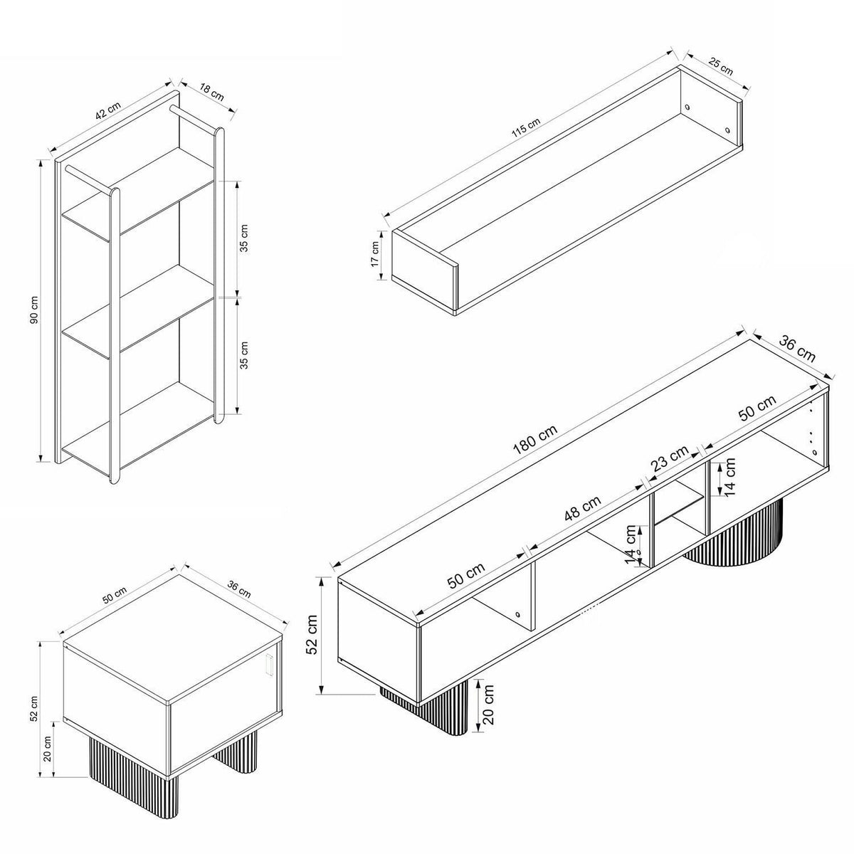 Σύνθεση Τηλεόρασης 230 × 52 × 36 Φεγγαρόπετρα / Τραβερτίνη 506MNR4513