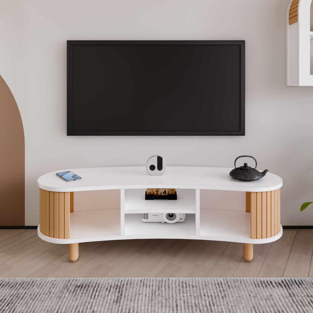 Έπιπλο Τηλεόρασης TV Βάση Σύνθεση Λευκό Φυσικό | 523EPC1002