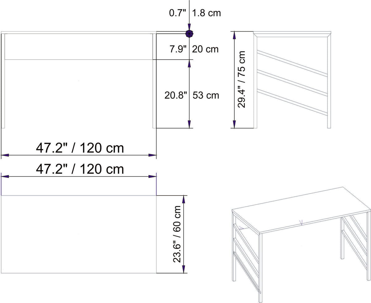 Γραφείο Υπολογιστή και Μελέτης 120x75x60 εκ. Λευκό | 541HDL1115