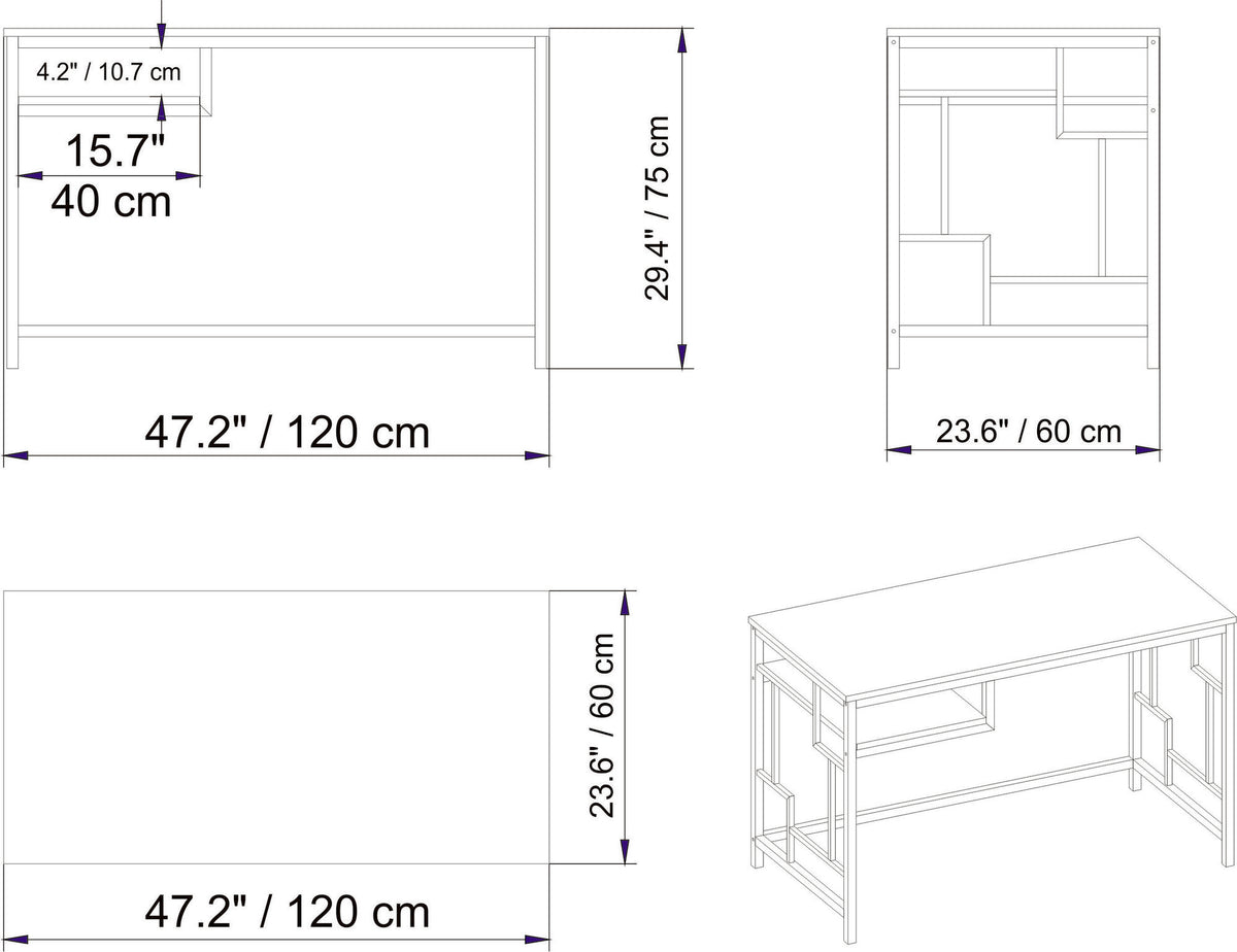 Γραφείο Υπολογιστή και Μελέτης 120x75x60 εκ. Χρυσό Λευκό | 541HDL1120