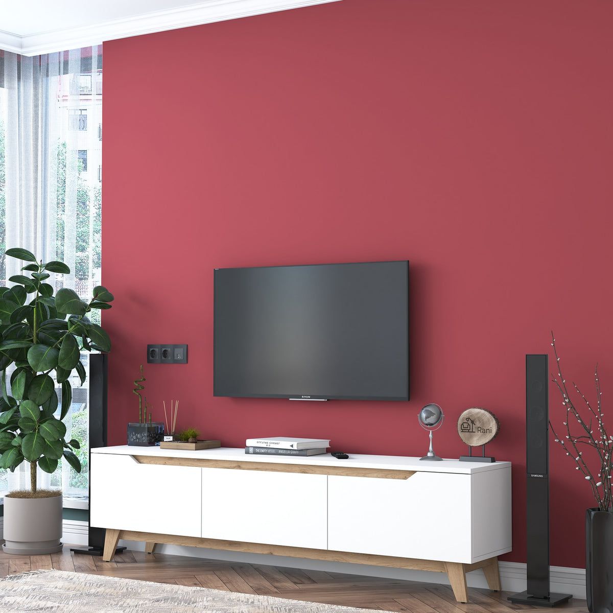 Έπιπλο Τηλεόρασης TV Βάση Σύνθεση Λευκό Καρυδί | 543WRN1516