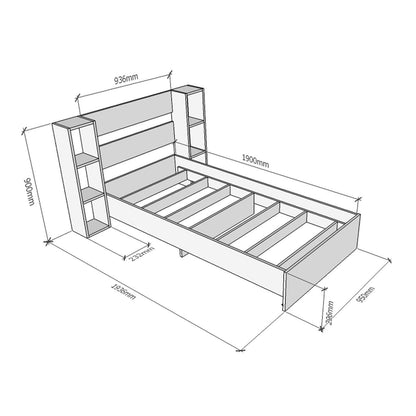Μονό Κρεβάτι 90x190 cm σε Λευκό Χρώμα με Πλευρικά Ράφια και Μοντέρνο Σχεδιασμό | 550ARN1505