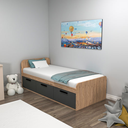 Μονό Κρεβάτι 90x190 cm σε Χρώμα Atlantic Pine & Ανθρακί με Μοντέρνο Σχεδιασμό | 550ARN1509