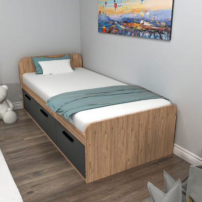 Μονό Κρεβάτι 90x190 cm σε Χρώμα Atlantic Pine & Ανθρακί με Μοντέρνο Σχεδιασμό | 550ARN1509