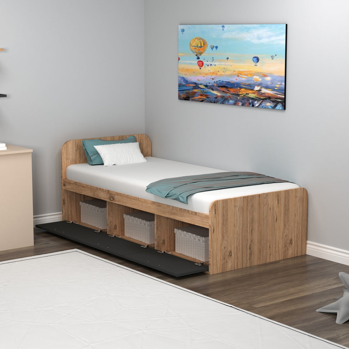 Μονό Κρεβάτι 90x190 cm σε Χρώμα Atlantic Pine & Ανθρακί με Μοντέρνο Σχεδιασμό | 550ARN1509