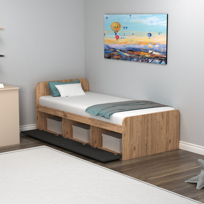 Μονό Κρεβάτι 90x190 cm σε Χρώμα Atlantic Pine & Ανθρακί με Μοντέρνο Σχεδιασμό | 550ARN1509
