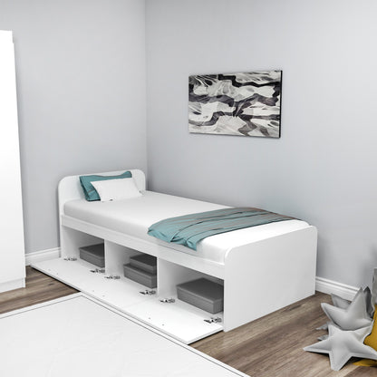Μονό Κρεβάτι 90x190 cm σε Λευκό Χρώμα με Ράφια Αποθήκευσης και Μοντέρνο Σχεδιασμό | 550ARN1517