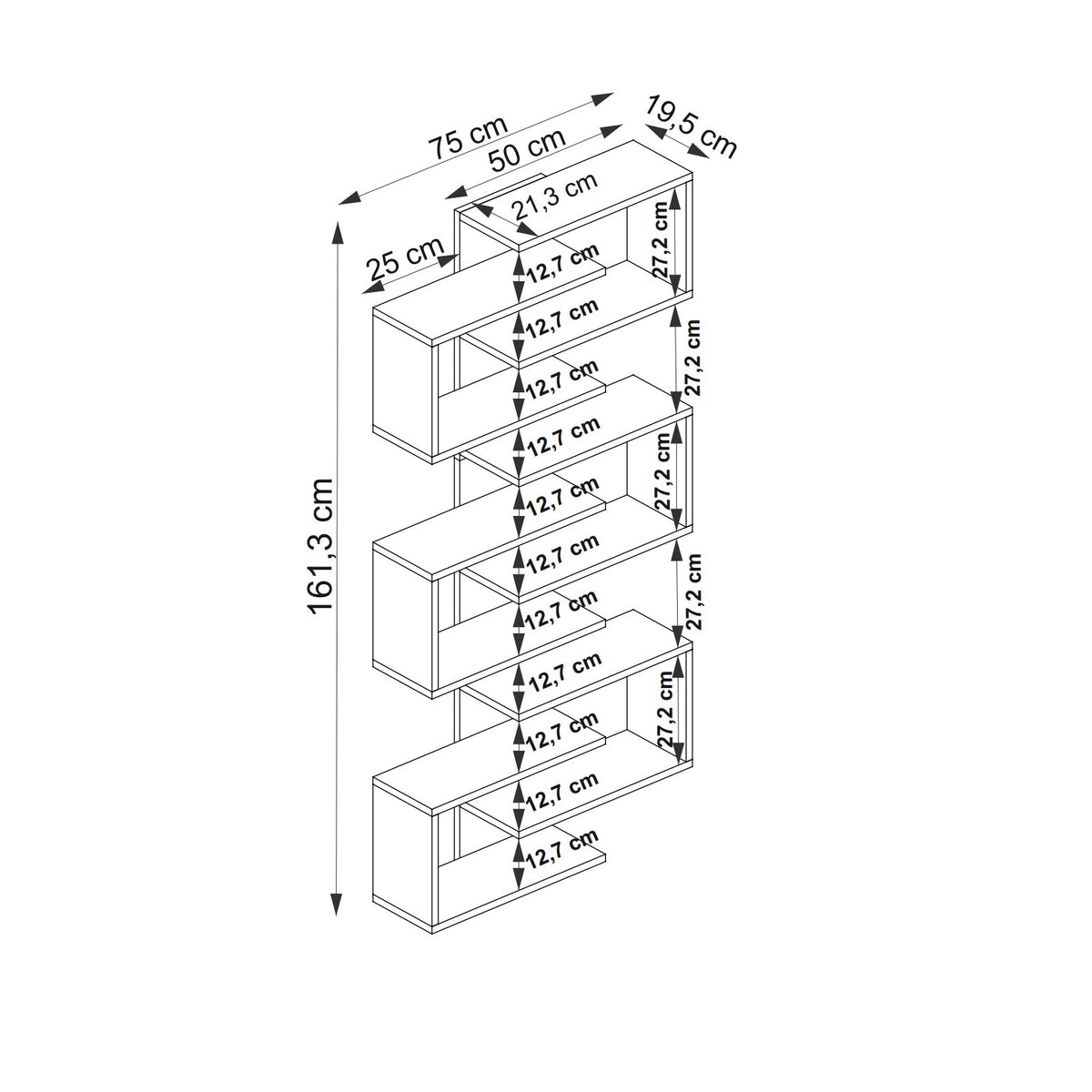 Βιβλιοθήκη 75 × 21,3 × 161,3 εκ. Καρυδί GR550ARN1603