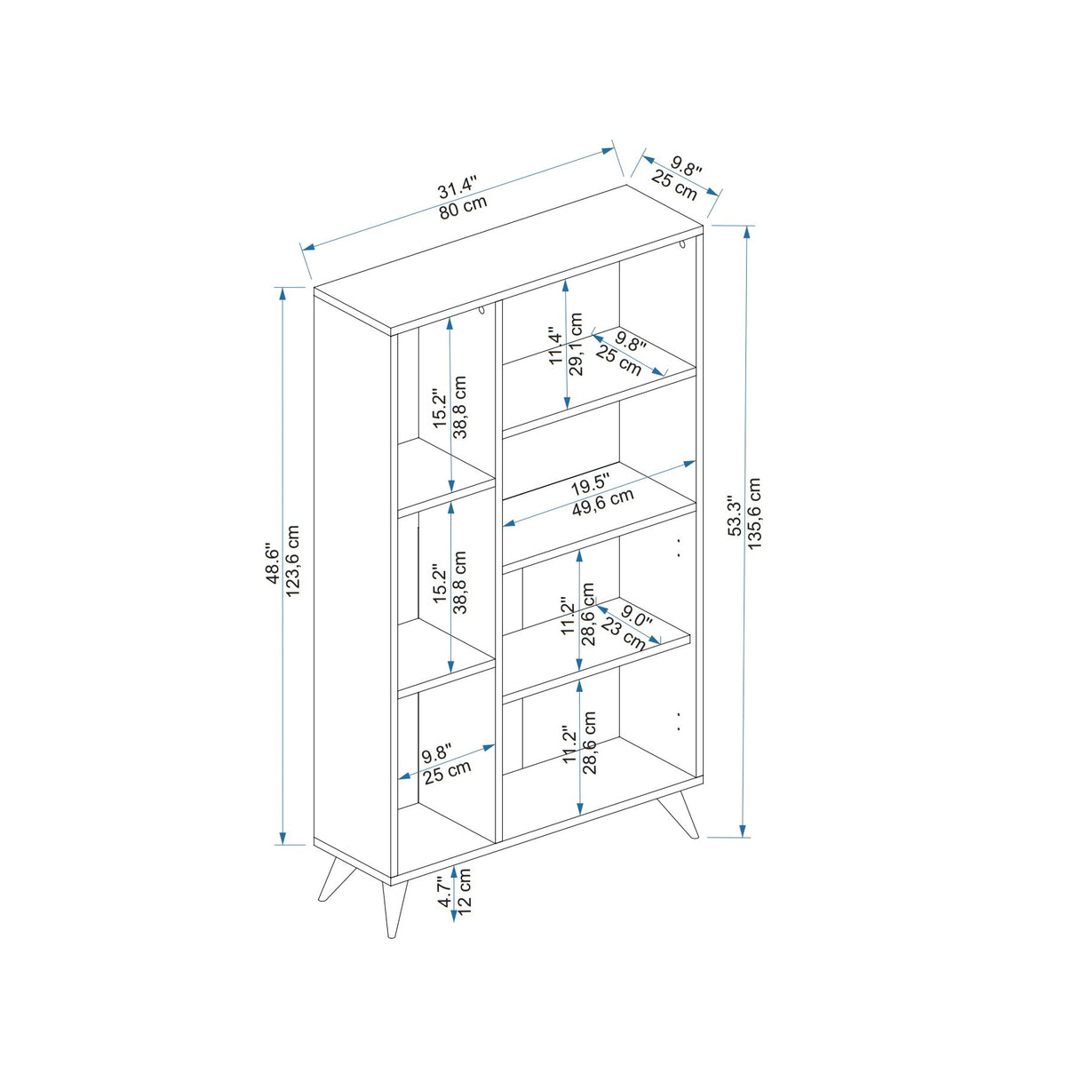 Βιβλιοθήκη 80 × 25 × 135,6 εκ. Light Καρυδί Ανθρακί GR550ARN1654